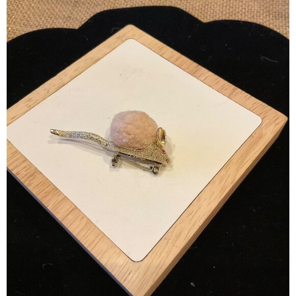 Vintage Mouse Brooch With Faux Fur & Rhinestone Accents - Picture 12 of 12